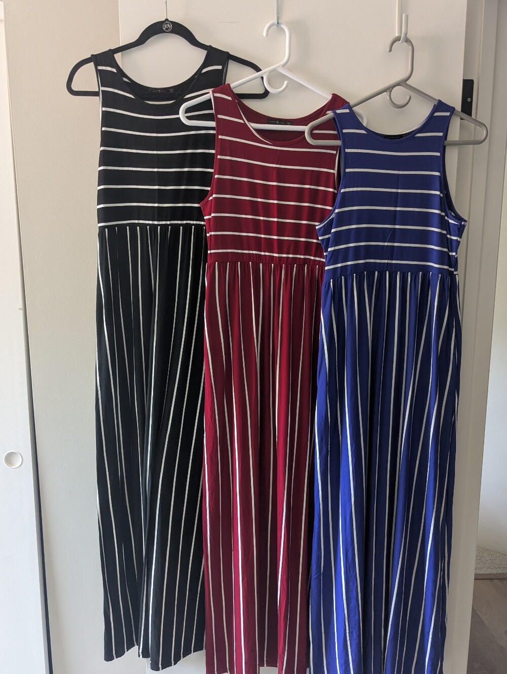 Bundle Of 4 Colorful Striped Maxi Dresses In Blue, Red, Black, Gray Small